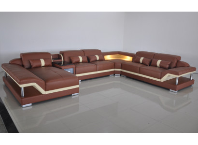 U-shaped living landscape cream brown corner sofa leather sofa couch upholstery corner seat new