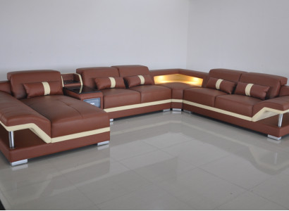 U-shaped living landscape cream brown corner sofa leather sofa couch upholstery corner seat new