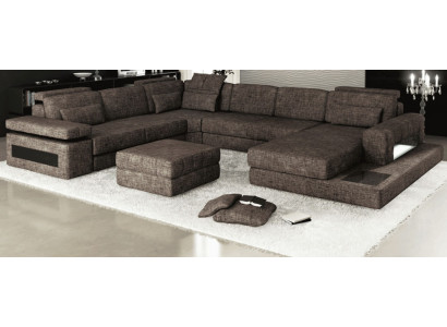 Corner sofa made of fabric in U-shape couch design upholstery textile corner living landscape with bed function
