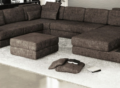 Corner sofa made of fabric in U-shape couch design upholstery textile corner living landscape with bed function