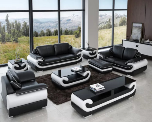 Classic leather sofa set complete 8-piece set living room set table stool