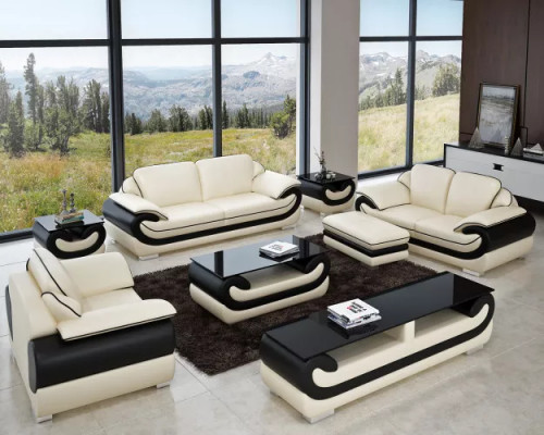 Classic leather sofa set complete 8-piece set living room set table stool