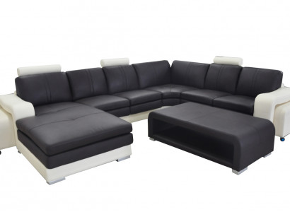 Leather corner sofa +USB, couch upholstery seating furniture set landscape modern design