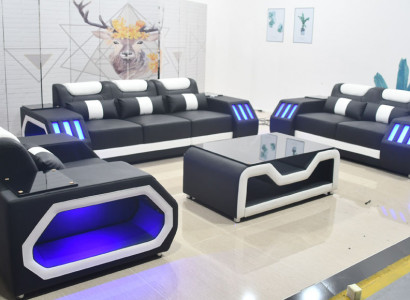 Sofa set Couch Set 3+2+1 + Table Leather Sofa Seat Illuminated Design Upholstery