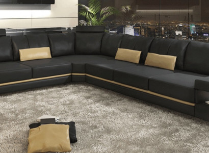 Living Room Textile L-Shape Sofas Black NEW Corner Sofa Couch Upholstered Furniture