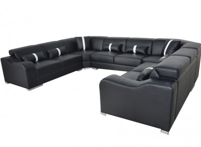 Leather sofa couch USB upholstery corner suite modern living landscape U-shape design