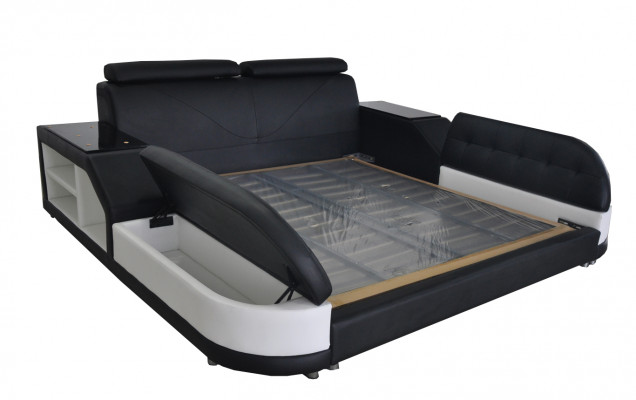 Design Bed XXL Big Leather Hotel Upholstered 180x200 Multifunction Shelf USB Beds