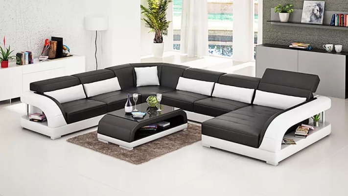 Sectional sofa U-shape, modern sofa, leather sofa, couches, upholstered designer sofas, table, 2-piece.