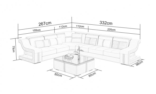 XXL corner sofa with USB corner living room couch sofa couch table upholstery seat leather