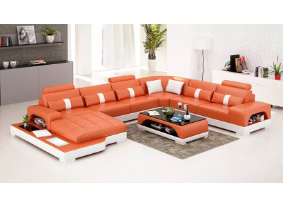 Modern sofa corner sofa U-shaped coffee table leather sofa corner sofa upholstery orange luxury