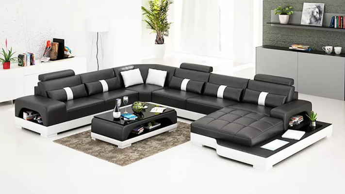 Modern sofa corner sofa U-shaped coffee table leather sofa corner sofa upholstery orange luxury
