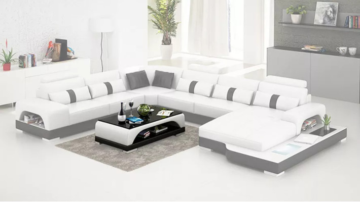 Modern sofa corner sofa U-shaped coffee table leather sofa corner sofa upholstery orange luxury