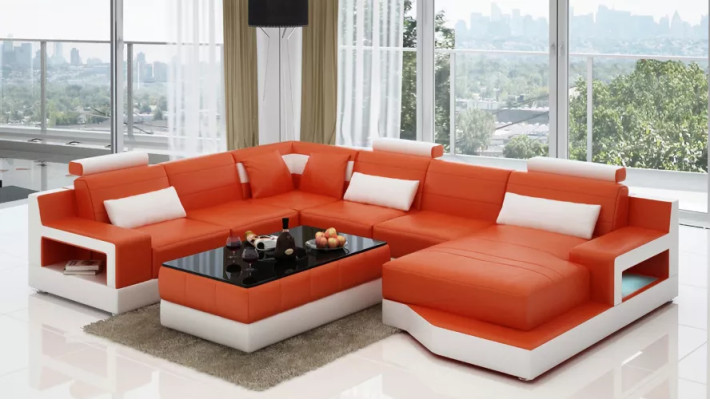 Leather sofa, corner sofa, U-shaped living landscape, designer sofa, modern sofas, coffee table