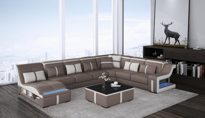 Leather sofa living landscape corner sofa set design modern sofa U-shape with USB new