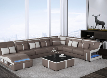 Leather sofa living landscape corner sofa set design modern sofa U-shape with USB new