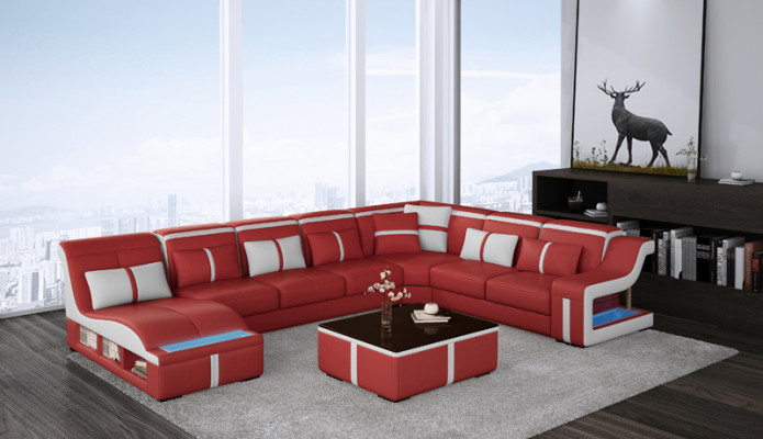 Leather sofa living landscape corner sofa set design modern sofa U-shape with USB new