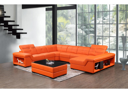 XXL Designer Living Landscape Sofa Corner Sofa U-Shaped Table Leather New