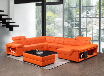 XXL Designer Living Landscape Sofa Corner Sofa U-Shaped Table Leather New