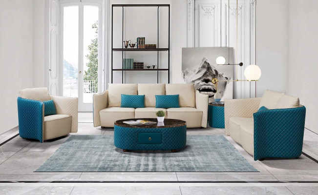 Leather sofa, designer sofa set, 2-piece upholstered set.