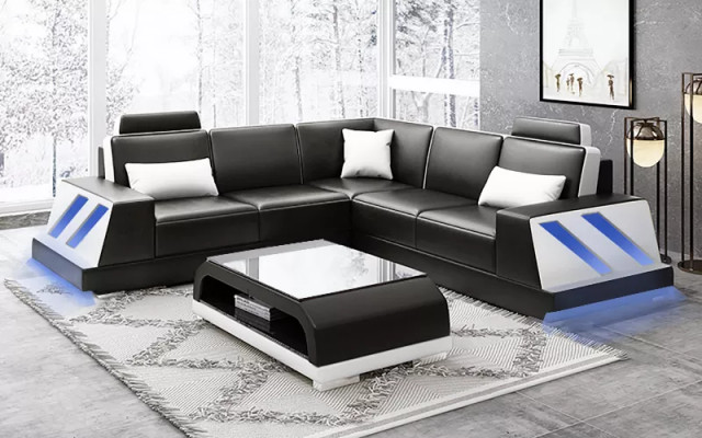 Corner sofa illuminated LED couch sofa upholstered corner suite sofa sets coffee table