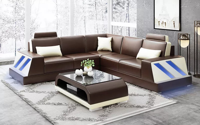 Corner sofa illuminated LED couch sofa upholstered corner suite sofa sets coffee table