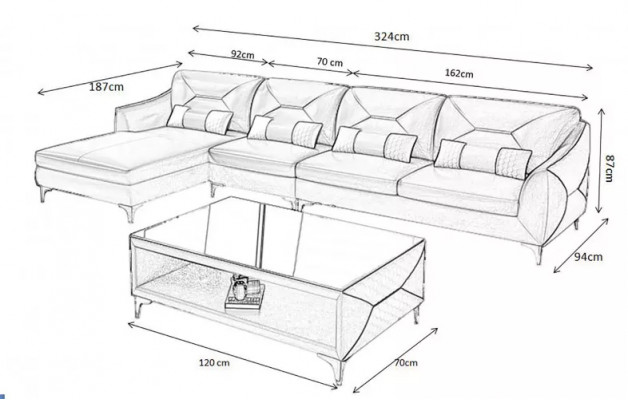 Corner sofa upholstered corner sofa L-shape modern coffee table sofa living landscape 2-piece new.