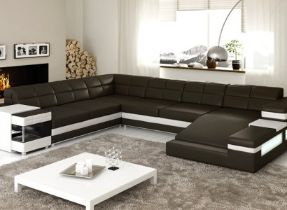 Leather sofa LED USB sofa couch upholstery corner living landscape sectional sofa design leather