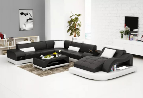 Sectional sofa U-shape armchair coffee table modern sofa leather sofa sectional sofa cushions 2-piece set