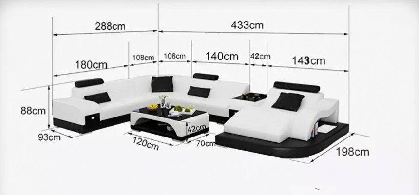 Sectional sofa U-shape armchair coffee table modern sofa leather sofa sectional sofa cushions 2-piece set