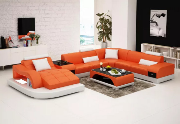 Sectional sofa U-shape armchair coffee table modern sofa leather sofa sectional sofa cushions 2-piece set