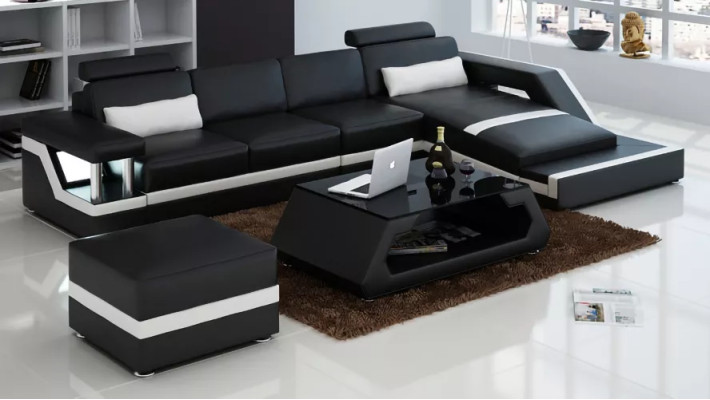 Leather sofa corner sofa L shape coffee table stool living area modern sofa 3-piece new