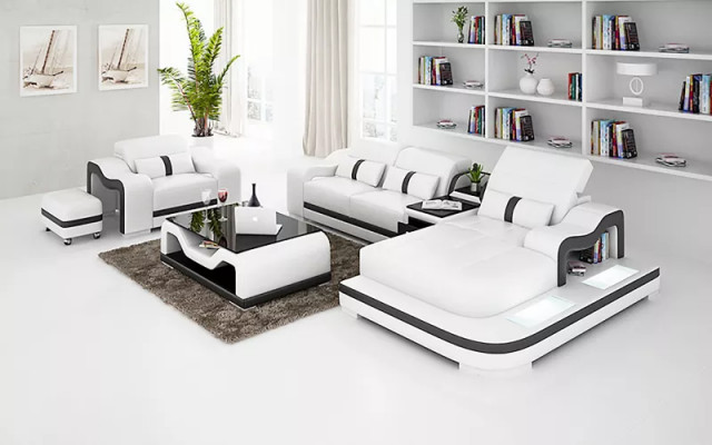 Designer sofa corner sofa L shape armchair seat cushion upholstery living landscape leather sofa