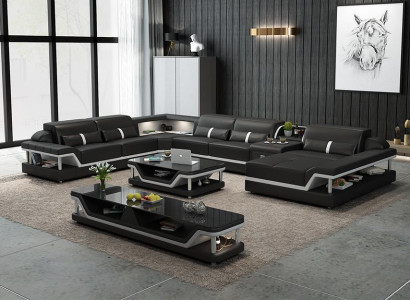 Perfect Harmony Large Leather U-Shaped Corner Sofa for a Stylish Living Room