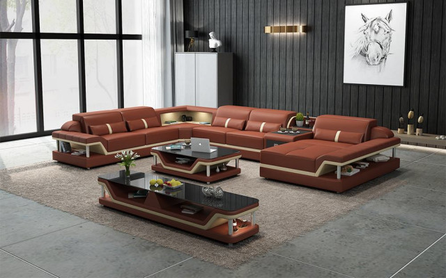 Perfect Harmony Large Leather U-Shaped Corner Sofa for a Stylish Living Room