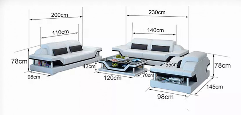 Living room sofa set 221 seater coffee table leather sofa modern sofa couch