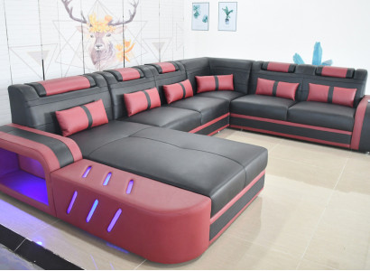 Leather sectional U-shaped sofa modern sofa soft corner sofa living area design