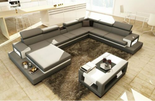 Design leather upholstered seat room corner living sofa couch XXL designer
