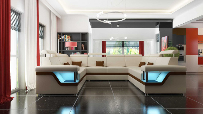 Leather sofa with USB Big XXL couch corner sofa living landscape couch upholstery seat LED
