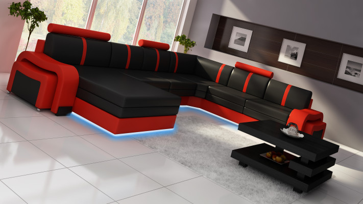 Living landscape sofa with USB upholstery leather sofa corner sofa corner couch leather suite NEW