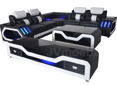 Leather sofa living landscape corner set design modern sofa L-shape coffee table G8046