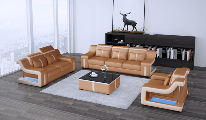 Sofa USB Couch Upholstery 3+2+1 Suite Leather Sofas Couch Set Combination New
