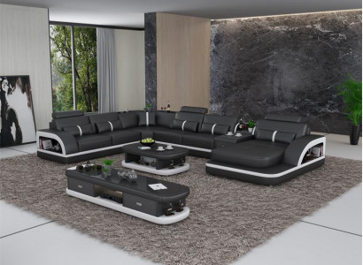 Sofa set + USB luxury designer couch upholstery 3+2+1 leather sofa seat beige NEW
