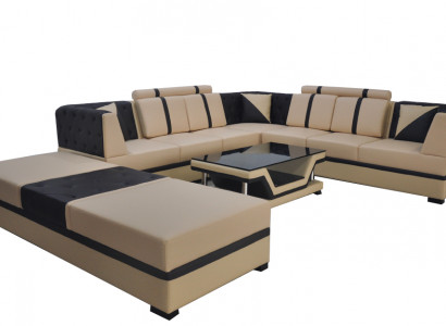 Leather corner sofa couch upholstery seat living landscape design furniture set + USB