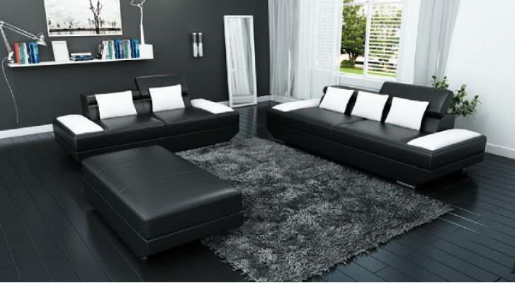 Leather Sofa Set 3+2 with USB Upholstered Sofa Set Stool Sofas -2719A