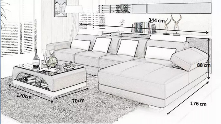 Leather sofa, corner sofa, upholstered designer sofa, modern sofa, L-shaped corner sofa