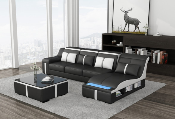 Design corner sofa USB LED + table upholstery corner seat leather suite living landscape