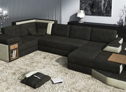XXL Design Big Sofa with USB, Corner Sofa Couch Living Landscape U Shape Leather Textile Corner