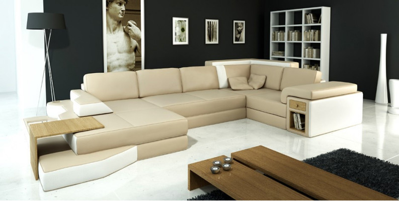 XXL Design Big Sofa +USB Corner Sofa Couch Living Landscape U Shape Leather Textile Corner