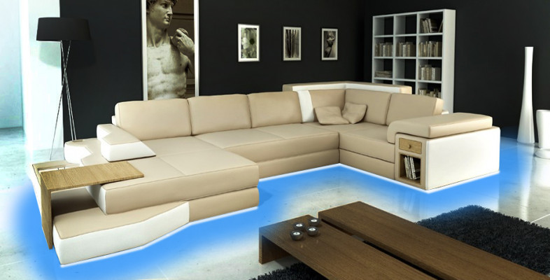 XXL Design Big Sofa +USB Corner Sofa Couch Living Landscape U Shape Leather Textile Corner