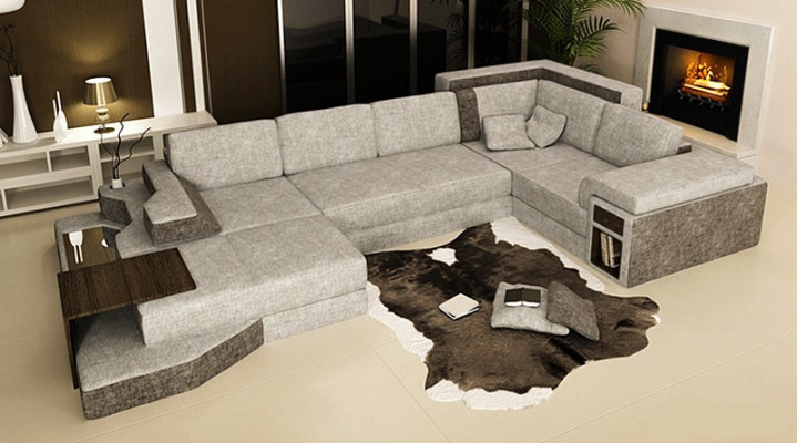 XXL Design Big Sofa with USB Corner Sofa Couch Living Landscape U Shape Leather Fabric Corner